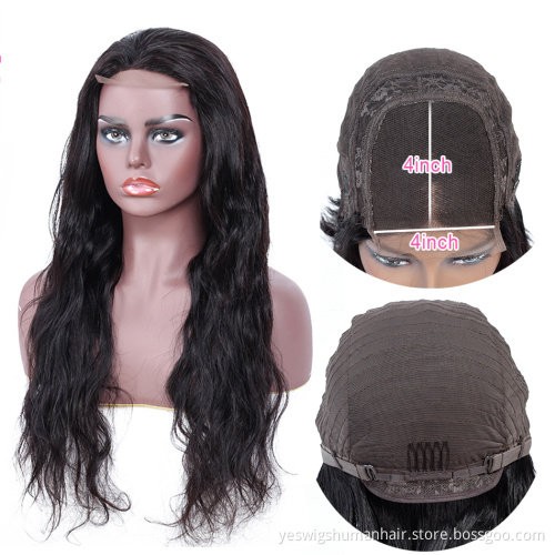 on sale 4x4 swiss lace closure malaysian human hair body wave wig for women double weft body wave malaysian hair extension wigs